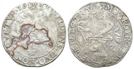 NETHERLANDS. Utrecht. Lion Daalder 1614
Obv: MO ARG PRO CON FOE BELG TRA. Knight standing left, head right, holding up garnished coat-of-arms in foreg...