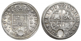 Philip V / Felipe V (1700-1746) 
Felipe V (1700-1746). 2 reales. 1723. Madrid. A. Cal-777

Weight: 4.81 g.
Diameter: 28 mm.