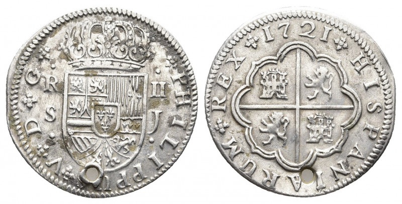 SPAIN. Philip V (First reign, 1700-1724). 2 Reales (1721 S-J). Sevilla.
Obv: PHI...