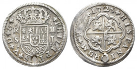SPAIN. Felipe V (Second reign, 1724-1746). 2 Reales (1725 S-J). Sevilla (Seville).
Obv: + PHILIPPUS + V + D + G +. Crowned coat-of-arms.
Rev: + HISPAN...