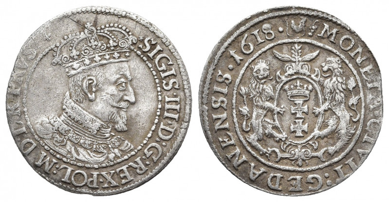 POLAND. Sigismund III Vasa (1587-1632). Ort - 1/4 Reichstaler (1618). Danzig.
Ob...