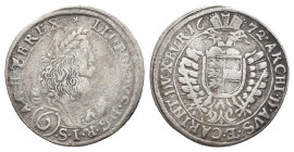 HABSBURG, Leopold I., 1657-1705
6 Kreuzer 1672, St.Veit. Her.1279

Weight: 2.94 g.
Diameter: 25 mm.