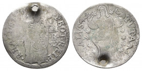 Republic of Ragusa (Croatia). 1 Perpero = 12 Grosetti (1/5) 1732. Silver. KM# 7. Holed

Obverse
St. Blaze divides date and S B. Lettering around.
Lett...