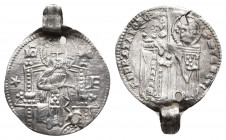 Italy, Venice. Antonio Veniero. Doge, 1382-1400. AR grosso. ANTO VENERIO S M VENETI, DVX, doge standing left and St. Mark, nimbate, standing facing, b...