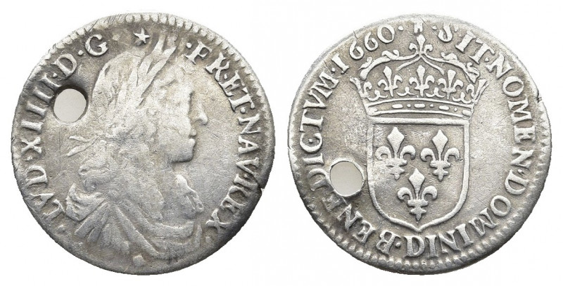 FRANCE. Louis XIV (1643-1715). 1/12 Écu (1660 D). Lyon.
Obv: LVD XIIII D G FR ET...