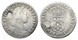 FRANCE. Louis XIV (1643-1715). 1/12 Écu (1660 D). Lyon.
Obv: LVD XIIII D G FR ET NAV RE. Laureate, draped and cuirassed bust right.
Rev: SIT NOMEN DOM...