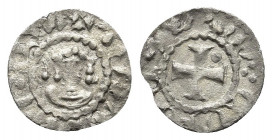 Armenia, Hetoum II AR Obol. AD 1226-1270. 
Crowned facing bust.
Rev: Simple latin cross, crescent in cross
Nercessian 395 var
Very rare type. 
0.57 gr...