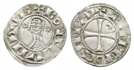 Crusader States, Antioch (Principality). Bohémond III AR Denier. 1163-1201. ✠ BOAMVD(retrograde)HVS, bust to left, wearing helmet and chain mail armou...