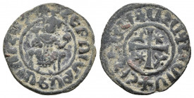 Cilician Armenia. .Hetoum I (1226-1270). Ae Tank. Sis. 
Obv: Levon seated facing on leonine throne, holding lis and orb.
Rev: Cross fourchée, with pel...