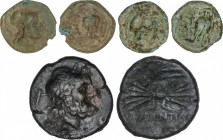 Lote 3 monedas Triens (2) y As. 193-150 a.C. y 192-89 a.C. BRUTTIUM. Vibo Valentia (Hipponion). ESCASAS. AE. Los dos triens tipo cabeza de Atenea a iz...