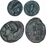 Lote 2 monedas Sextans y AE 16. 280-260 a.C. THOURIOI. LUCANIA. ESCASAS. Rev.: Lira. AE. Sextans acuñado el 193-150 a.C. THOURIOU (como Copiae) tipo c...