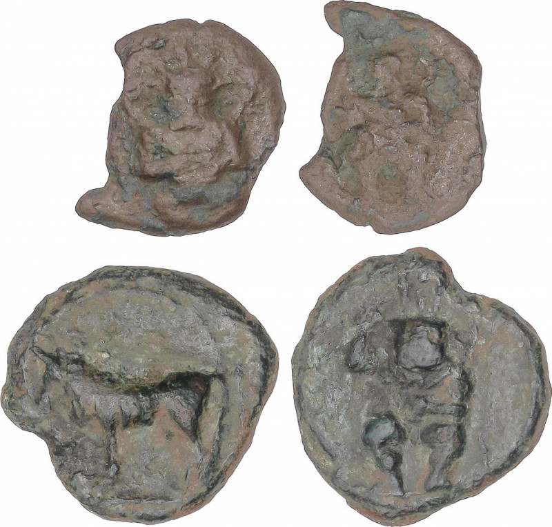 Lote 2 monedas 1/8 y 1/4 Calco. 300-200 a.C. EBUSUS (IBIZA). 0,97 y 2,50 grs. AE...