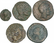 Lote 5 monedas Cuadrante y As (4). CESE (3) y TARRACO (2). AE. A EXAMINAR. AB-2293, 2295, 2230, 2356, 2357. BC- a BC+.
