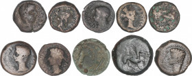 Lote 10 cobres Semis (9), As. AE. Carteia (2), Gades, Iulia Traducta (2), Colonia Patricia (3), Castulo (2). A EXAMINAR. BC a MBC-.