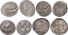 Lote 4 monedas Denario. Acuñadas el 32-31 a.C. MARCO ANTONIO. AR. Águila legionaria entre dos insignias militares LEG III, V, XI, XV. A EXAMINAR. FFC-...