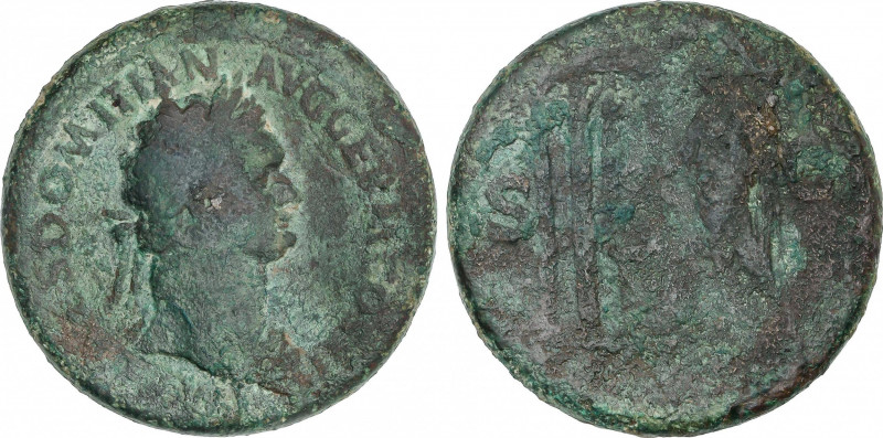 Sestercio. Acuñada el 85 d.C. DOMICIANO. Anv.: IMP. CAES. DOMITIAN. AVG. GERM. C...