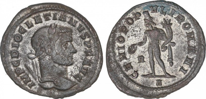 Follis. Acuñada el 296-299 d.C. DIOCLECIANO. Rev.: GENIO POPVLI ROMANI. En exerg...