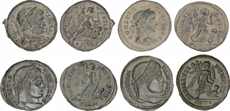 Lote 4 monedas Follis 19 mm. Acuñadas el 323-324 d.C. CONSTANTINO I. LUGDUNUM (2...