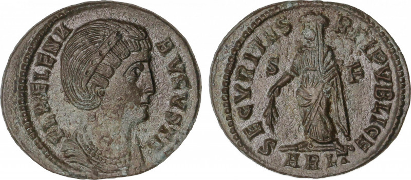 Follis 19 mm. Acuñada el 326-327 d.C. ELENA. ARELATE. ESCASA. Anv.: FL. HELENA A...