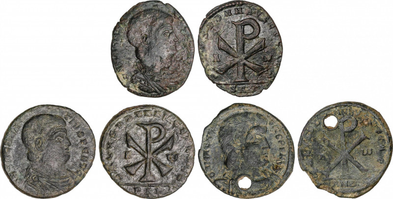 Lote 3 monedas Doble Maiorina. Acuñadas el 350-353 d.C. MAGNENCIO. AMBIANUM y AR...