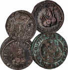 Lote 4 monedas 1 (2) y 2 Maravedís (2). 1718 a 1720. BARCELONA y VALENCIA. MBC- a MBC+.