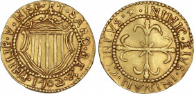 Escudo de Oro. 1702. CAGLIARI. RARA. 3,20 grs. (Leves rayitas). MIR-93/2; Vti-49. EBC-.