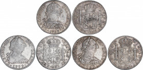 Lote 3 monedas 8 Reales. 1779, 1781 y 1783. MÉXICO. F.F. A EXAMINAR. AC-1118, 1121, 1124. MBC- a MBC.