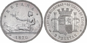 5 Pesetas. 1870 (*18-70). S.N.-M. (Limpiada, rayitas en anverso). MBC+/EBC-.