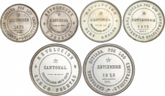 Lote 3 medallas Reproducción Centenario 2, 5 Pesetas y 10 Reales. 1873-1973. AR. Numero 346. SC.