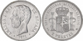 5 Pesetas. 1871 (*18-74). D.E.-M. Restos de brillo original. EBC-.