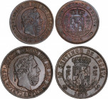 Serie 2 monedas 5 y 10 Céntimos. 1875. BRUSELAS. Anverso y reverso coincidentes. Tipo medalla. EBC- a EBC.