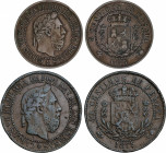Serie 2 monedas 5 y 10 Céntimos. 1875. BRUSELAS. Anverso y reverso coincidentes. Tipo medalla. MBC- a MBC.