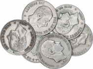 Lote 6 monedas 20 Centavos de Peso. 1881 a 1885. MANILA. Incluye 1880 con fecha retocada. A EXAMINAR. BC a MBC+.
