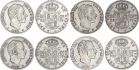 Lote 4 monedas 20 Centavos de Peso. 1881, 1882, 1883 y 1885. MANILA. A EXAMINAR. MBC- a MBC+.