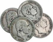 Lote 4 monedas 20 Centavos de Peso. 1881, 1883, 1884, 1885. MANILA. A EXAMINAR. BC a BC+.