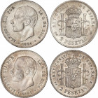 Lote 2 monedas 2 Pesetas. 1881 y 1884 (*18-81) y (*18-84). M.S.-M. A EXAMINAR. MBC a EBC-.