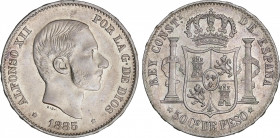 50 Centavos de Peso. 1885. MANILA. Restos de brillo original. EBC/EBC+.
