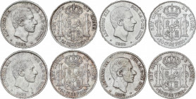 Lote 4 monedas 50 Centavos de Peso. 1881, 1882, 1883 y 1885. MANILA. A EXAMINAR. MBC- a EBC.