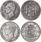 Lote 2 monedas 5 pesetas. 1881 (*18-81). M.S.-M. ESCASAS. Cifras de las estrellas manipuladas. MBC- y MBC+.