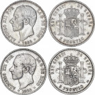 Lote 2 monedas 5 Pesetas. 1882/1 (*18-81). M.S.-M. A EXAMINAR. MBC a MBC+.