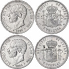 Lote 2 monedas 5 Pesetas. 1885. (*18-85) y (*!8-86). M.S.-M. MBC+.