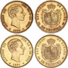Lote 2 monedas 25 Pesetas. 1877 (*18-77). D.E.-M. EBC- y EBC.