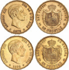 LOte 2 monedas 25 Pesetas. 1878 (*18-78). D.E.-M. EBC- y EBC.