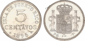 5 Centavos de Peso. 1896. PUERTO RICO. P.G.-V. (Leves sobrantes de metal en Anverso). Brillo original. SC.