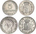 Lote 2 monedas 5 y 10 Centavos de Peso. 1896. PUERTO RICO. P.G.-V. MBC.