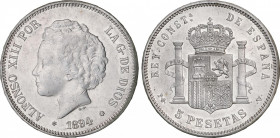 5 Pesetas. 1894 (*18-94). P.G.-V. Restos de brillo original. EBC-/EBC.