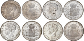 Lote 4 monedas 5 Pesetas. 1897 y 1898 (*18-97) y 3x (*18-98). S.G.-V. Varias brillo original. A EXAMINAR. EBC a EBC+.