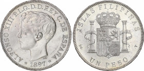 1 Peso. 1897. MANILA. S.G.-V. (Limpiada, leves rayitas). EBC.