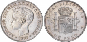 1 Peso. 1897. MANILA. S.G.-V. (Rayitas). EBC-.
