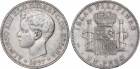 1 Peso. 1897. MANILA. S.G.-V. MBC+.